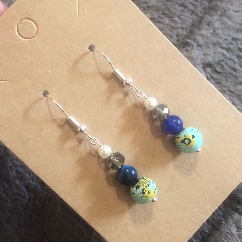 Handcrafted art glass genuine stone labradorite dangle earrings